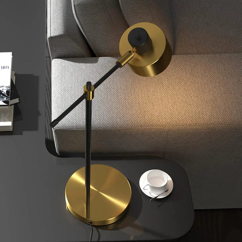 Mid Century Modern Desk Lamp With Matte Black Finish And Gold Accent, Sleek 22.25 Inch Metal Table Light on side table