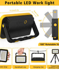 Rechargeable Cordless Work Light With USB Powered Battery, Waterproof LED Flood Light For Outdoor Use, Portable, Black-Yellow