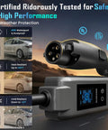 40 Amp Level 2 EV Charger With 25 Ft J1772 Cable On The Go Portable Charging Station, weatherproof features with LCD display