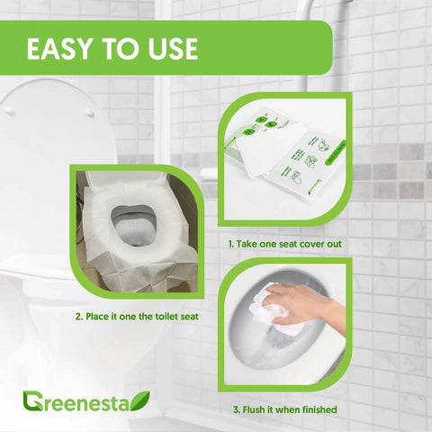 Steps to use XXL Disposable Flushable Toilet Seat Covers 16 X 24 Inches Pack Of 60 Individually Wrapped for hygiene in restrooms