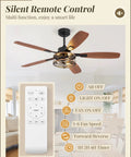 Silent remote control for 52 Inch Farmhouse Ceiling Fan With Light And Remote Black Industrial Caged Flush Mount With 6 Speed Reversible Motor And Dual Finish 5 Blades Rustic Ceiling Fan For Living Room And Bedroom displayed in a living room setting.