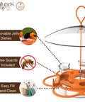 Go-To Multi-Station Oriole Feeder With Ant Moat And Weather Baffle, Heavy-Duty Metal And Plastic Wild Bird Feeder, Orange