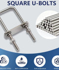 2 Pack M10 Square U Bolts 4 Inch Wide Stainless Steel Heavy Duty With Nuts, Bolt Plates And Washers, anti-corrosion icons