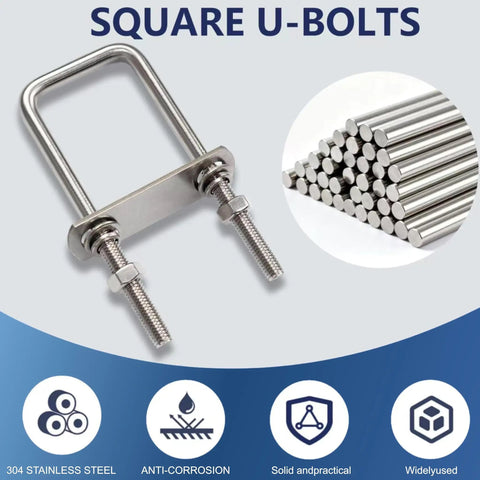 2 Pack M10 Square U Bolts 4 Inch Wide Stainless Steel Heavy Duty With Nuts, Bolt Plates And Washers, anti-corrosion icons