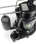 One Third HP Cast Iron Sump Pump With Vertical Switch, 3160 GPH, showing beefy non clogging vortex impeller and durable build