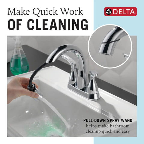 Broadmoor Centerset Chrome Bathroom Faucet With Sprayer 4 Inch 3 Hole Sink Faucet Pull Out Sprayer Push Pop Drain