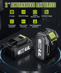 Cordless Leaf Blower With Dual 4Ah Batteries And Charger displaying two 4Ah lithium batteries on charging base
