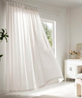 Pinch Pleated Linen Sheer Curtains 102 Inch Long, Two Panel Set With Ring Hooks And Clips For Track System installed in living room