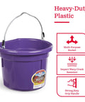Purple 2 Gallon Heavy Duty Workhorse Plastic Buckets 2 Pack for Farm Home Laundry and Water with Flat Back and easy-grip handle