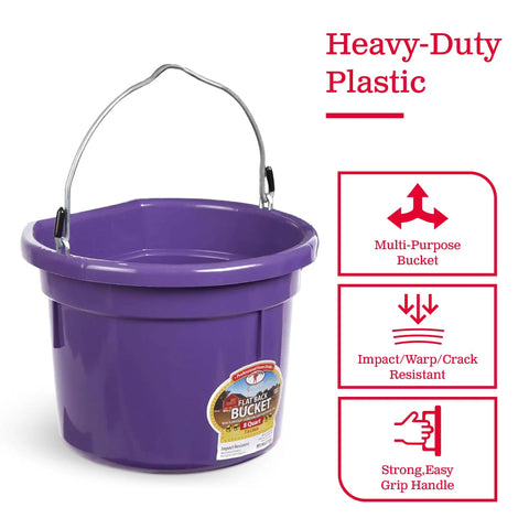 Purple 2 Gallon Heavy Duty Workhorse Plastic Buckets 2 Pack for Farm Home Laundry and Water with Flat Back and easy-grip handle