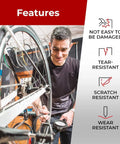 Man holding bike tire applying 27.5 Inch Bike Inner Tubes Fit 2.1 To 2.35 Width With 48mm Presta Valve durable for repairs.