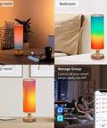 Four scenes showing Lit Smart Table Lamps Set Of 2 With RGB Color Changing, Remote and App Control in living room, bedroom, study room.