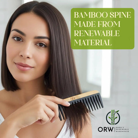 Wide Tooth Bamboo Detangling Comb for Curly Hair Smooth Easy Glide Snag Free Detangling Wet or Dry Hair Thick Coily Textured Styles Eco Friendly Durable Hair Care Tool, woman using bamboo comb