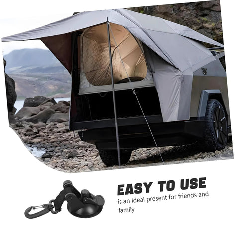 Heavy Duty Cup Hooks 4 Pack With Suction Anchors For Camping And Outdoor Travel installed on camper tent setup
