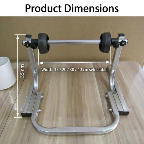 Rock Solid Bubble Wrap Dispenser Stand With Adjustable Plastic Baffles And Heavy Duty Steel Frame That Makes Handling Massive Packaging Rolls A Total Breeze In Your Warehouse, showing dimensions and width options.