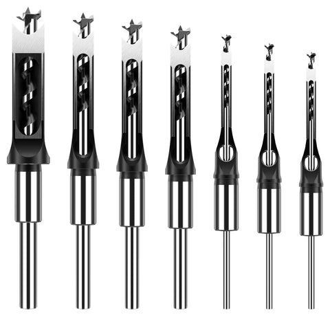 Heavy Duty Seven Piece Square Hole Drill Bit Set Forged From Heat Treated Hss Steel With Smooth Operator Mortise Chisel Edges Quarter To Three Quarters Inch Fits Mortising Machines For Job Site Builds Demanding Real Grit And Smooth Sailing Results Daily - detailed view of drill bits.