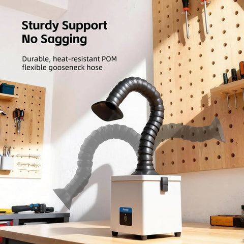 Heavy Duty Solder Fume Extractor With HEPA And Carbon Filter 180 Cubic Meters Per Hour Strong Suction gooseneck hose on desk
