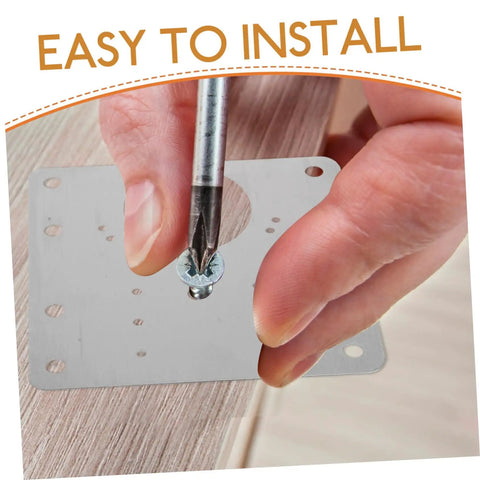 Close-up of installing Stainless Steel 6 Piece Hinge Repair Kit For Cabinet Doors With Hinge Fixing Plates Quick Install Tool For DIYers