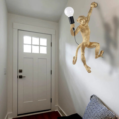 Dope Monkey Wall Light Fixture Industrial Resin Wall Lamp for Living Room and Kids Bedroom Vintage White Right Hand Design