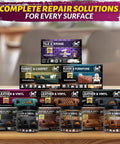 Assorted repair kit boxes, including Leather And Vinyl Repair Kit DIY Friendly For Home And Car Seats And Jackets Fix Tears Holes Scratches And Peeling With Easy Application And Custom Color Matching.