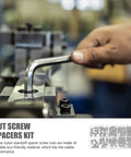 Hand using Allen key on machine; 180 Pcs Nylon Screw Nut Kit With Hex Nylon Spacers And Standoffs, Industrial Fastener Assortment