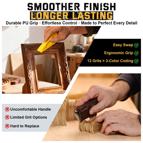 Premium Sandpaper Set With Ergonomic Hand Sander 72 Pieces 13 Grit Levels From 80 To 3000 Color Coded Sanding Sheets For Woodworking Crafts Diy Projects And Furniture Finishing Micro Sander And Detail Sander Compatible