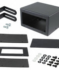 Steel Enclosure Accessory For PAX 1/8 DIN Panel Meters ENC5A000 Black RoHS Compliant Beefy Tough Industrial Grade Steel Housing With Secure Panel Mount And Compact Design components and hardware displayed.