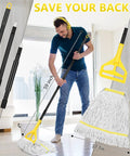 Heavy Duty Commercial Cotton String Mop With 59 Inch Handle And Replaceable Head Top Shelf Wet Floor Scrubber For Garage Warehouse Cleanup No Sweat Grime Removal in action with a user.