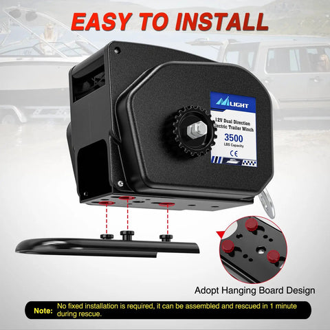 Beefy 3500 Lb Electric Boat Winch 12V DC With Remote Control And Hand Crank Portable Waterproof Reversible Trailer Winch For Boats perfect for small to mid size boats, hanging board mount