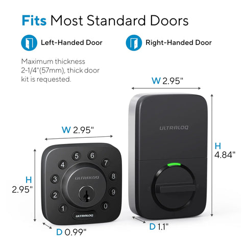 Dimensions and compatibility of 5 In 1 Keyless Entry Door Lock With App Control And Auto Unlock Auto Lock Keypad Deadbolt Smart Door Lock For Front Door Black ANSI Grade 1 Great For Home Security Easy To Install Works With Android And iPhone
