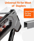 Heavy Duty T50 Galvanized Staples 5000 Piece Bulk Pack 9/16 Length 3/8 Crown Fits Manual Electric Pneumatic Staple Guns holding in hand.