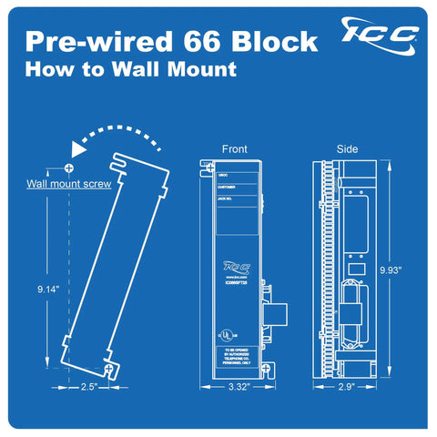 Prewired 66 Block With 89D Mounting Bracket And Cover For Telephone System 25 Pair Female Telco Connector 66M1 25M wall-mount diagram