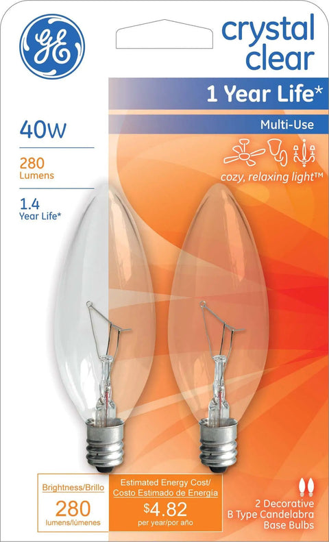 Crystal Clear Blunt Tip Decorative Light Bulbs Featuring Candelabra Base, 25 Watt, 220 Lumen Soft White For Chandeliers And Lamps