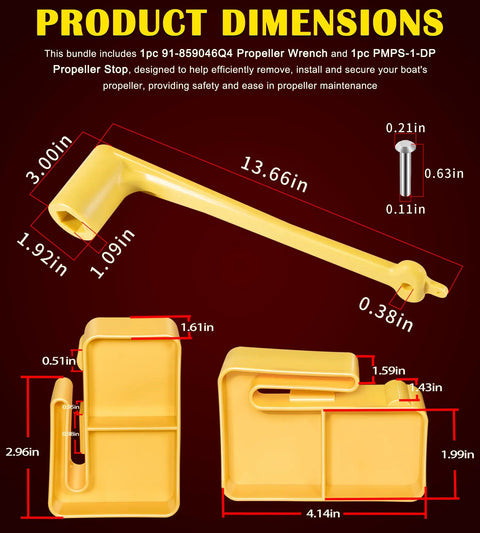 Product dimensions of 1-1/16 Inch Propeller Wrench And Prop Stop Block Kit For All Outboard And Sterndrive Props, Lightweight Yellow, Pro Grade PMPS-1-DP Stop, Fits Most 1-1/16 Inch Nut Propellers Across Common Engine Setups.