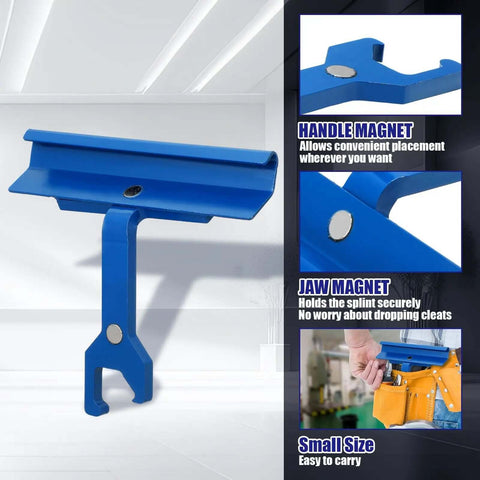 4 Inch Magnetic TDC TDF Clip Cleat Tool with blue handle and magnets shown in an HVAC setting, highlighting compact design for tight spaces.