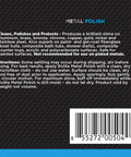 Back label of Heavy Duty Metal Polish Paste 4.5 Oz For Aluminum, Chrome, And Stainless Steel with usage directions and barcode.