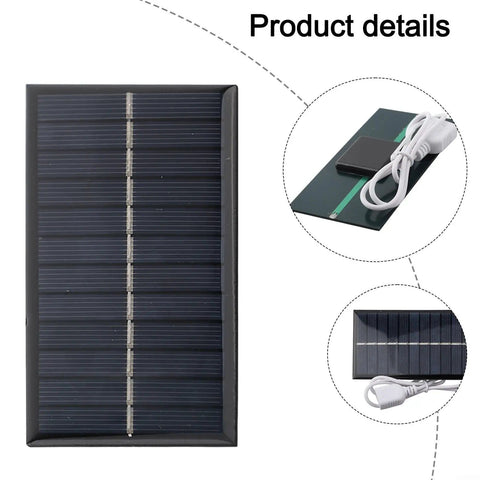 Portable 3W 6V Solar Panel With USB Output for Outdoor Adventures Monocrystalline Efficiency showing product details and USB cable