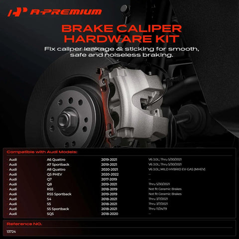 Premium Front Disc Brake Hardware Kit For Audi Q7 Q8 A6 A7 A8 Q5 Rs5 Models 2017-2022 Durable Rust Proof Set, front caliper image