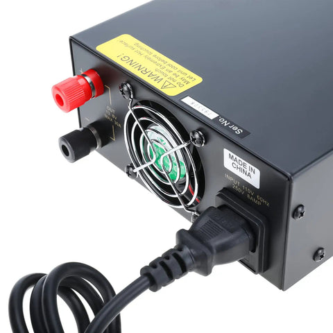 Rear view of 13.8V 30A DC Power Supply With Analog Regulation For Bench Use, showing power cord input and cooling fan.