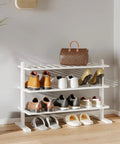 White Bamboo Shoe Rack Organizer For Closet And Entryway Free Standing Three Tier Wooden Shoe Shelf For Tight Spaces Sturdy Storage