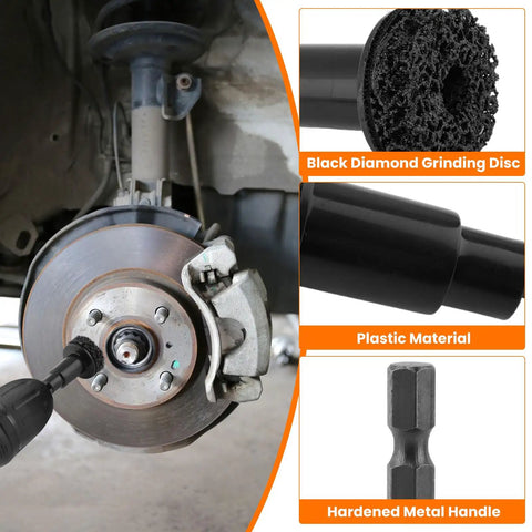 Garage Ready Brake Hub Cleaning And Resurfacing Kit with brushing attachment on car wheel hub