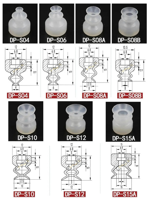 20 Piece Vacuum Cup Sucker Set For DP Manipulator Pneumatic Systems Industrial Robotic Gripper And Material Handling Beefy Heavy Duty DP Vacuum Cup Kit For Reliable Suction In Automated Pick And Place Tasks, assorted sizes
