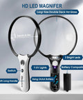 3X Lighted Magnifying Glass With LED And UV Light, 5.5 Inch Handheld Magnifier For Reading And Inspection, Clear Lens For Seniors