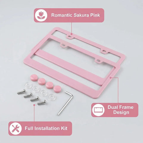 Dope Two Pack Matte Cherry Baby Pink License Plate Frames Made From Stainless Steel For Cars With Screw Caps Rust Proof