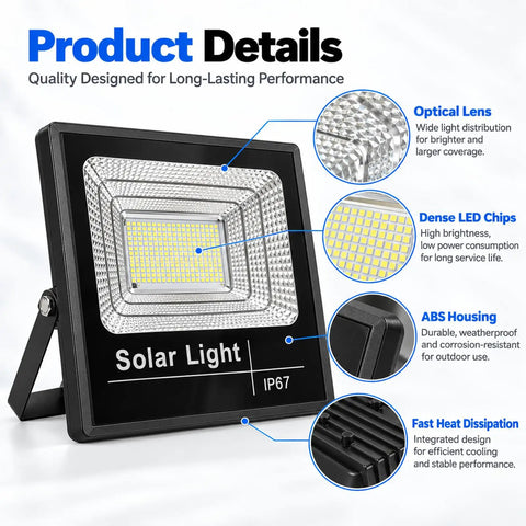 KUSOLE 200W/300W/500W Solar Floodlights & Outdoor Spotlights 300W with detailed product features and design components.
