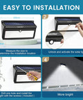 Easy installation guide for solar powered outdoor lights with 100 LEDs and 2000 lumens, waterproof motion sensor flood lights
