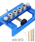 Adjustable Dowel Jig Kit And Biscuit Jointer Set with titanium step drill bits, drill bushings, clamp, guide for woodworking.