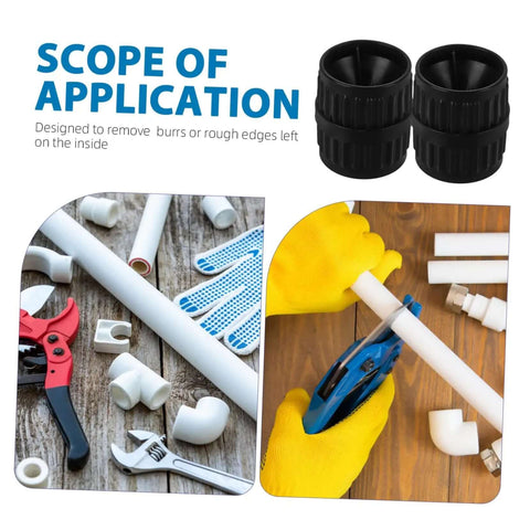 Two Pack Tubing Reamer Set For Copper Pipes Inner And Outer Deburring Tools with plumbing accessories and tools visible