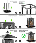 Assembly instructions for Two Pack Outdoor Hanging Bird Feeders With One Minute Easy Assembly Classic Courtyard Design Attract Cardinals Chickadees Goldfinches Sparrows Total Seven Pound Capacity Black.
