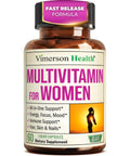 Bottle of Women’s Daily Multivitamin For Energy, Focus, And Immunity With CoQ10 And Panax Ginseng, 60 Liquid Capsules.